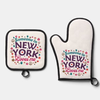 Set De Manoplas Alguien en Nueva York me ama Diseño divertido retr