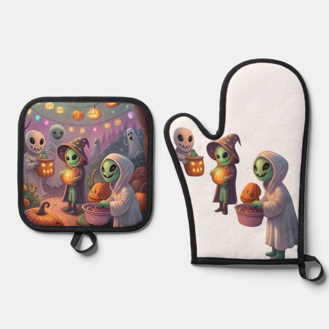 Set De Manoplas Alien Feast | Weird Sci-Fi Christmas Art (Anverso)