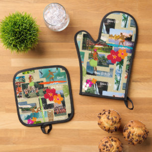 Set De Manoplas Aloha Paradise Hawaiian Vintage Postcard