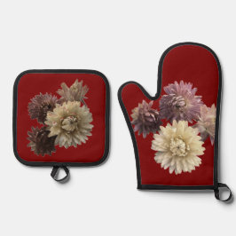 Set De Manoplas Aluminio rosa y malva en rojo oscuro