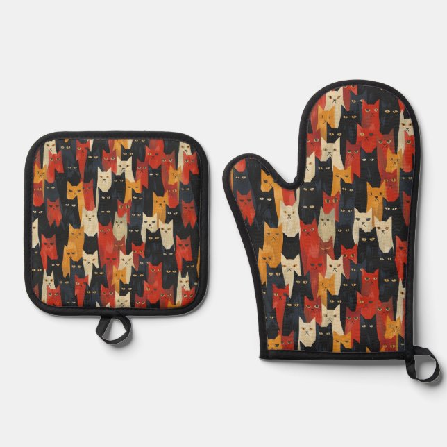 Set De Manoplas Amante de los Gatos Patrón (Anverso)