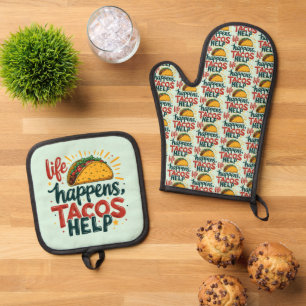 Set De Manoplas Amante de Tacos Divertidos Fiesta Comida Humor Art