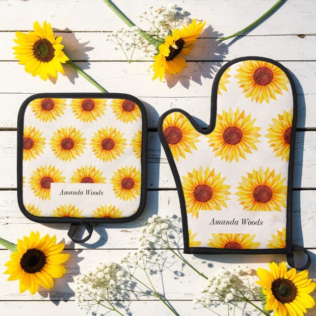 Set De Manoplas Amarillo Girasol Blanco Chic (Subido por el creador)