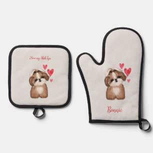 Set De Manoplas Amo a mi perro shih tzu personalizado