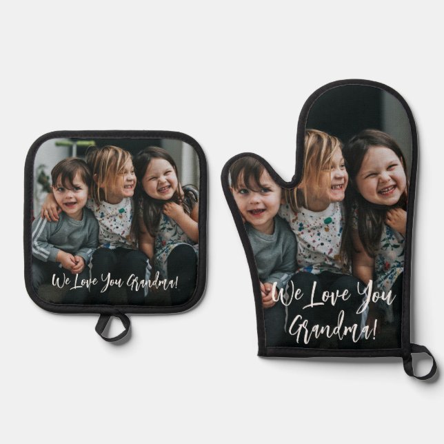 Set De Manoplas Amo personalizado, foto de la abuela escrita a man (Anverso)