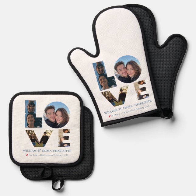 Set De Manoplas Amor en la Cocina – Delantal Romántico para Pareja (Anverso/Reverso)