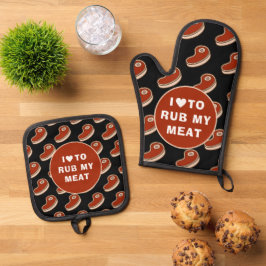 Set De Manoplas Amor Moderno Para Frotar Carne Texto Blanco