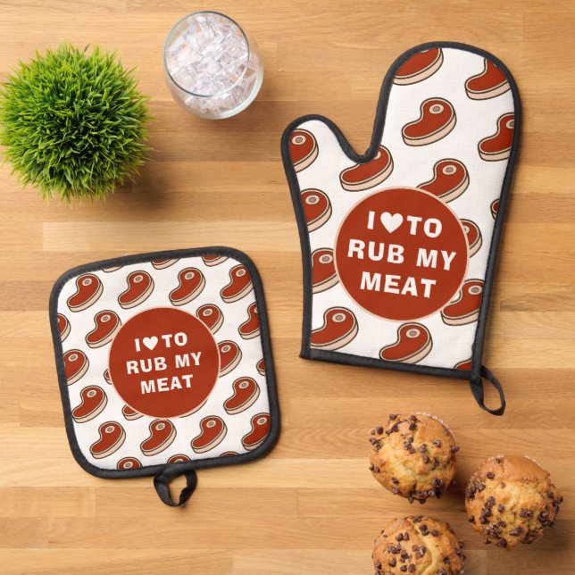 Set De Manoplas Amor Moderno Para Frotar Carne Texto Blanco (De arriba hacia abajo)