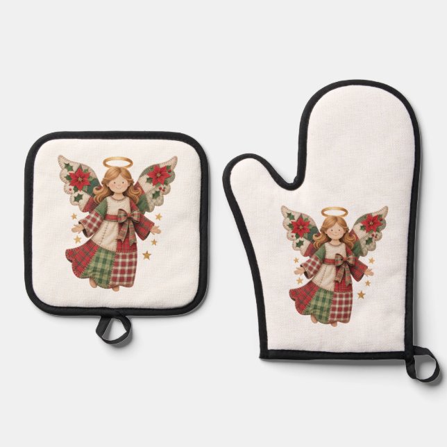 Set De Manoplas Ángel de Navidad con Estrellas Doradas (Anverso)
