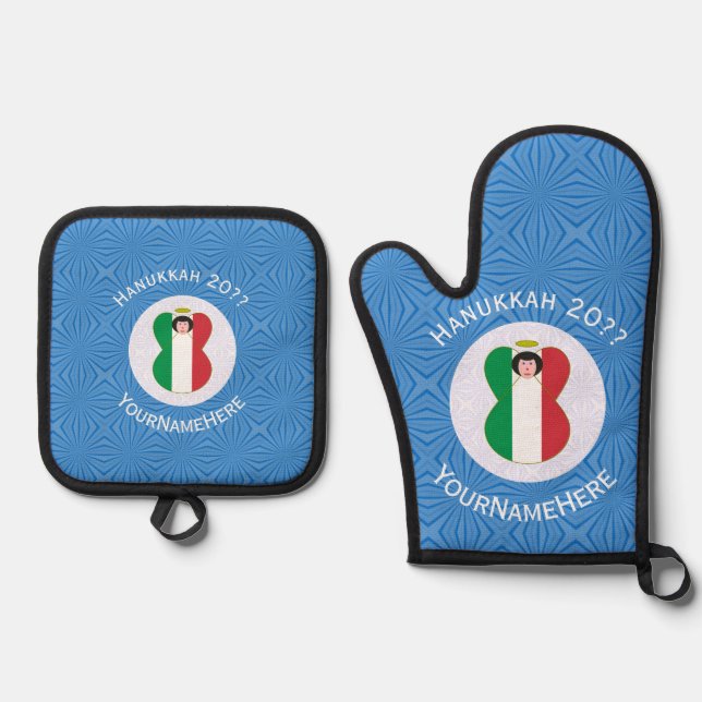 Set De Manoplas Ángel Italiano de Hanukkah Personalizado  (Anverso)