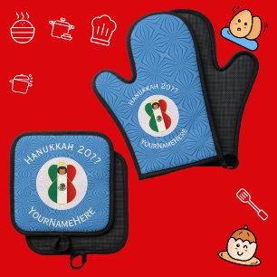 Set De Manoplas Ángel Mexicano Bandera de Hanukkah Personalizada