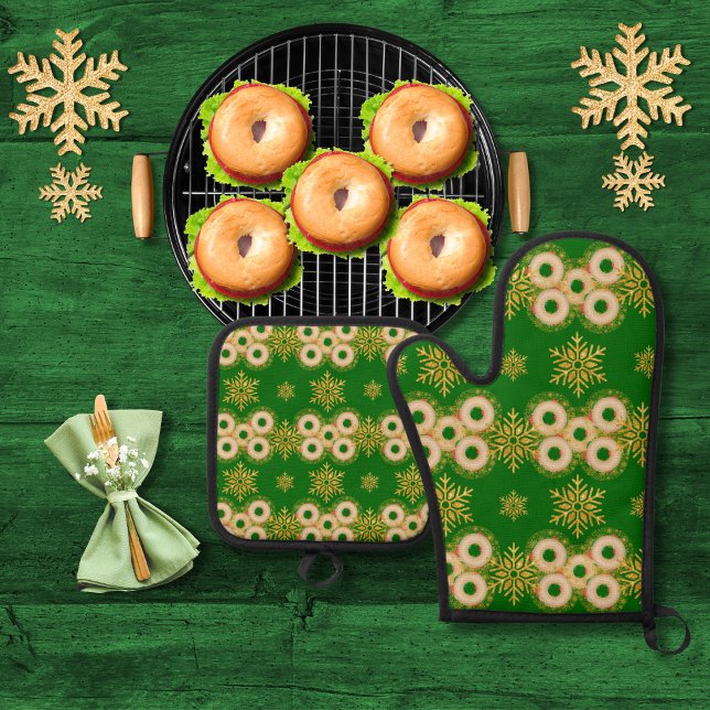 Set De Manoplas Anillos de Bagel y copos de nieve verdes (Subido por el creador)