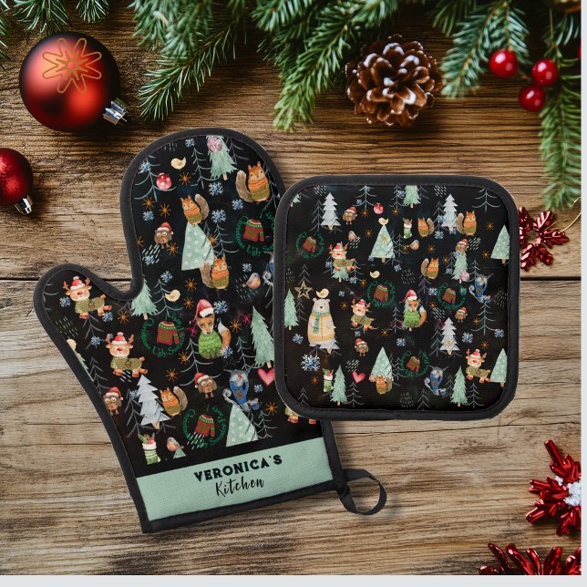 Set De Manoplas Animales Woodland de sudor feo (Ugly Sweater Woodland Animals Oven Mitt & Pot Holder Set)