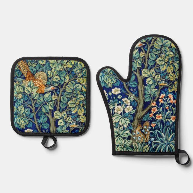 Set De Manoplas Animales y Flores del Bosque, William Morris (Anverso)