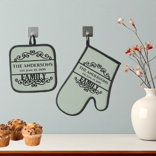 Set De Manoplas Apellido de la familia monograma