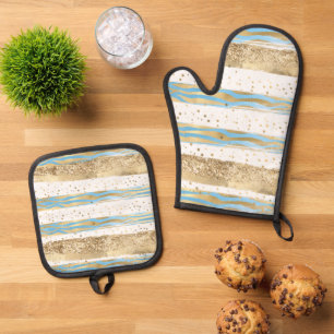 Set De Manoplas Aqua Blue Gold Purpurina Confetti Zebra Animal