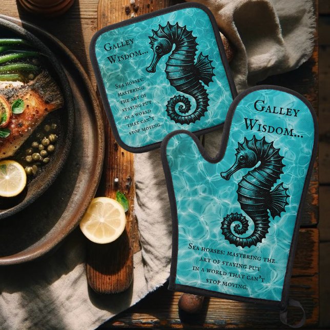 Set De Manoplas Aqua Blue One-of-a Seahorse Galley Wisdom (Subido por el creador)