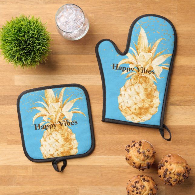 Set De Manoplas Aqua Blue Yellow Gold Pineapple (De arriba hacia abajo)