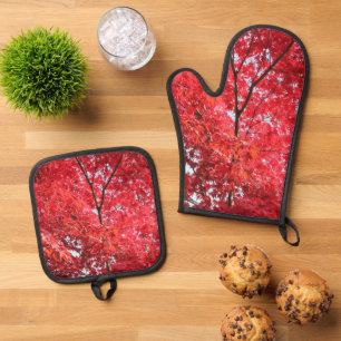 Set De Manoplas Árbol de arce japonés rojo brillante