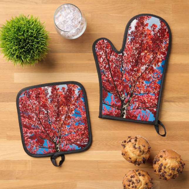 Set De Manoplas Árbol de hojas rojas en otoño (De arriba hacia abajo)