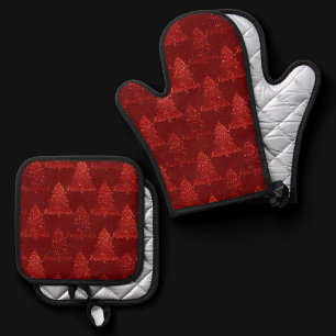 Set De Manoplas Árbol de Navidad clásico   Rojo de cardenales rico