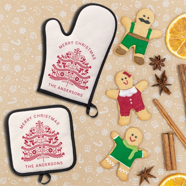 Set De Manoplas Árbol de Navidad de Arte Popular Escandinavo Rojo (Subido por el creador)