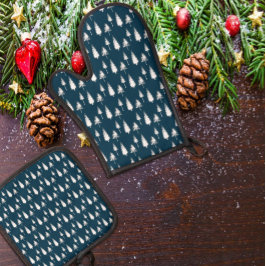 Set De Manoplas Árboles de invierno azul de la marina