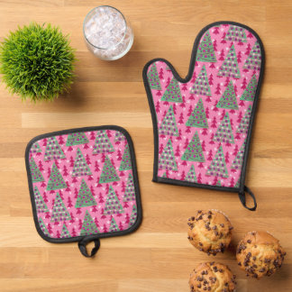 Set De Manoplas Árboles de Navidad en rosa caliente