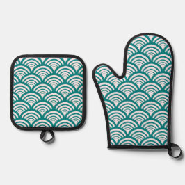 Set De Manoplas Arco de vieira geométrico cítrico azul teal