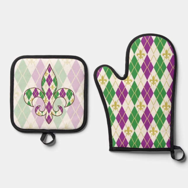 Set De Manoplas Argyle de Mardi Gras (Anverso)