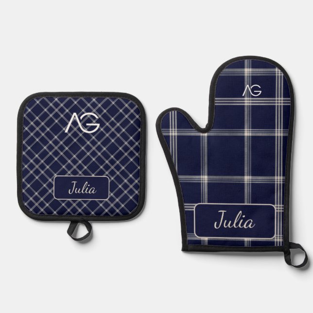 Set De Manoplas Aria Grace Midnight Elegance Luxe Plaid Pattern  (Anverso)