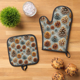 Set De Manoplas Armonía de las pineconas de invierno