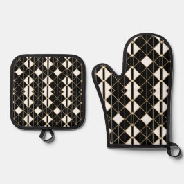 Set De Manoplas Art Deco Black and Gold Geometric luxury