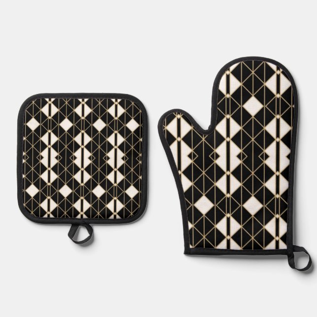 Set De Manoplas Art Deco Black and Gold Geometric luxury (Anverso)