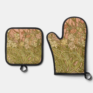 Set De Manoplas Art Nouveau Alfonse Mucha Flores de clavel floral