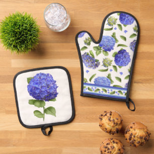 Set De Manoplas Arte botánico de la flor de hortensia azul