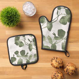 Set De Manoplas Arte botánico pictórico verde oliva salvia 02