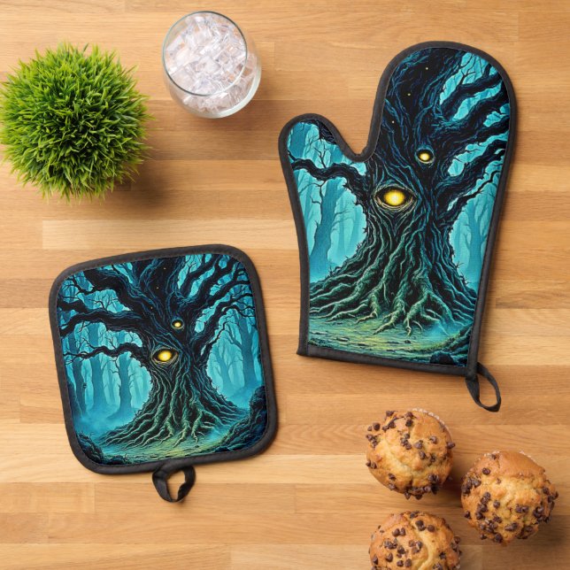 Set De Manoplas Arte de árbol ocular de bosque místico (De arriba hacia abajo)