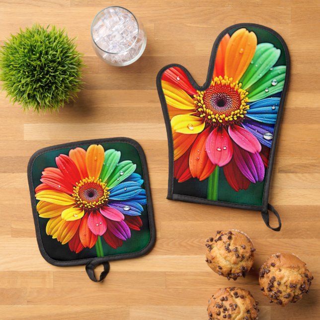 Set De Manoplas Arte de Flor de Pétalo de Arcoíris (De arriba hacia abajo)