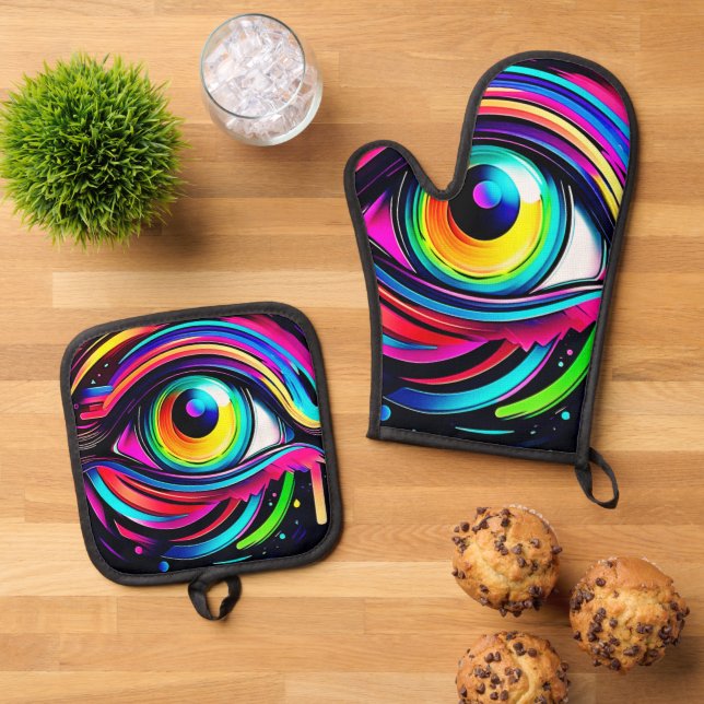 Set De Manoplas Arte de Ojo Psicodélico Vibrante (De arriba hacia abajo)
