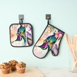 Set De Manoplas Arte de Pájaro con Pinceladas