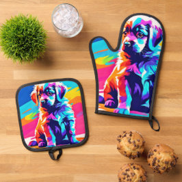 Set De Manoplas Arte de perros con abrazo de arcoiris