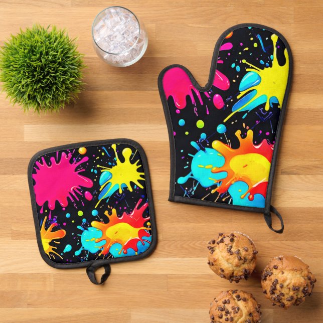Set De Manoplas Arte de salpicaduras de pintura vibrante (De arriba hacia abajo)