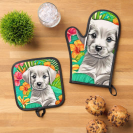 Set De Manoplas Arte Floral de Cachorro