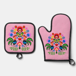 Set De Manoplas Arte folclórico polaco - patrón de bordado floral