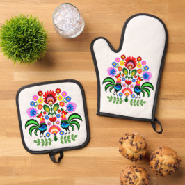 Set De Manoplas Arte folclórico polaco - patrón de bordado floral