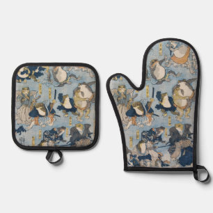 Set De Manoplas Arte japonés antiguo de ranas guerreras Ukiyo-e