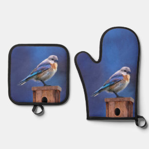 Set De Manoplas Arte original de pájaro azul del este