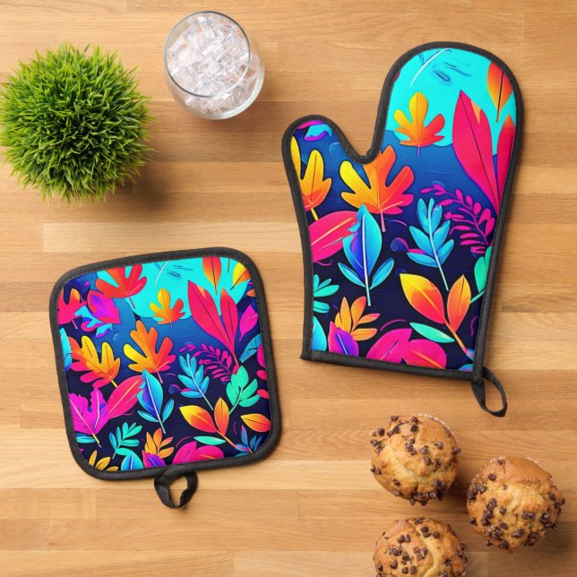 Set De Manoplas Arte Paraíso de Hoja de Neón (De arriba hacia abajo)