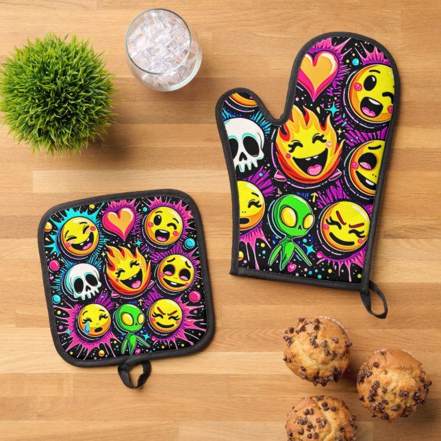 Set De Manoplas Arte pop vibrante de Emoji (De arriba hacia abajo)